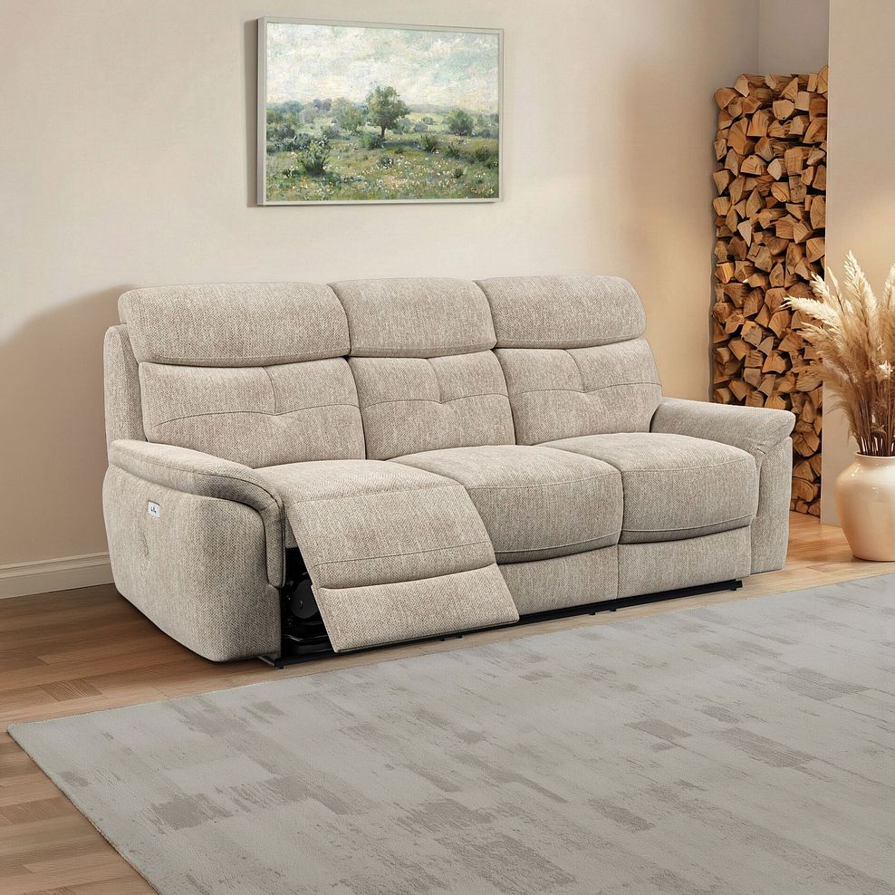 Iver 3 Seater Electric Recliner Sofa in Jetta Beige Fabric 1