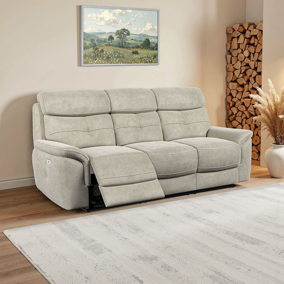 Iver 3 Seater Electric Recliner Sofa in Miller Taupe Fabric 1