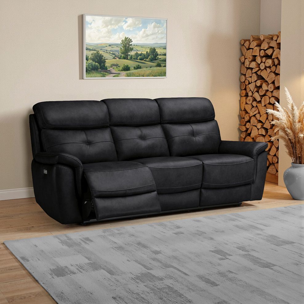 Iver 3 Seater Electric Recliner Sofa in Odyssey Black Leather 1