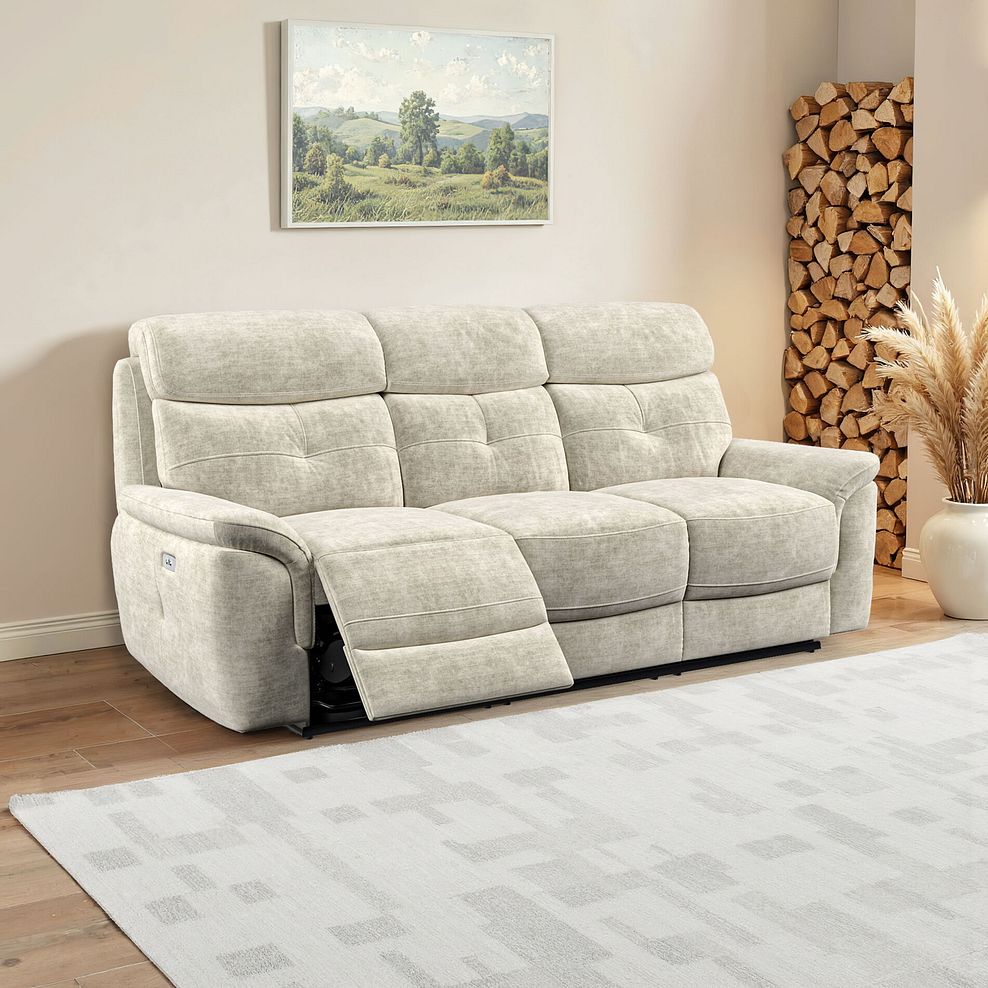 Iver 3 Seater Electric Recliner Sofa in Plush Beige Fabric 1