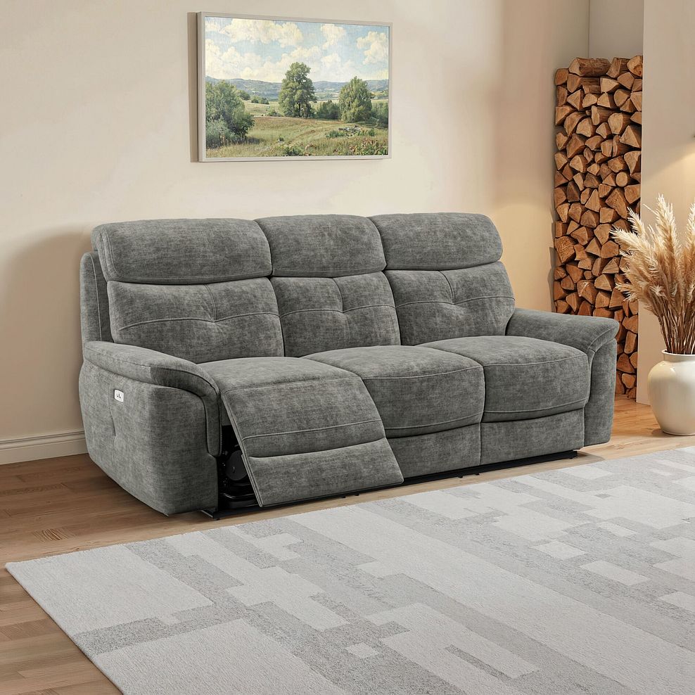 Iver 3 Seater Electric Recliner Sofa in Plush Charcoal Fabric 1