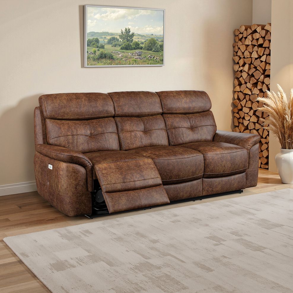 Iver 3 Seater Electric Recliner Sofa in Ranch Dark Brown Fabric 1