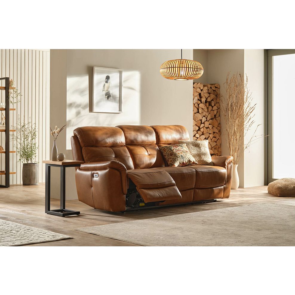 Iver 3 Seater Electric Recliner Sofa in Virgo Cognac Leather 1
