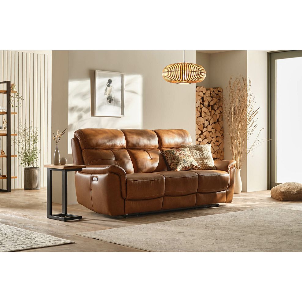 Iver 3 Seater Electric Recliner Sofa in Virgo Cognac Leather 4