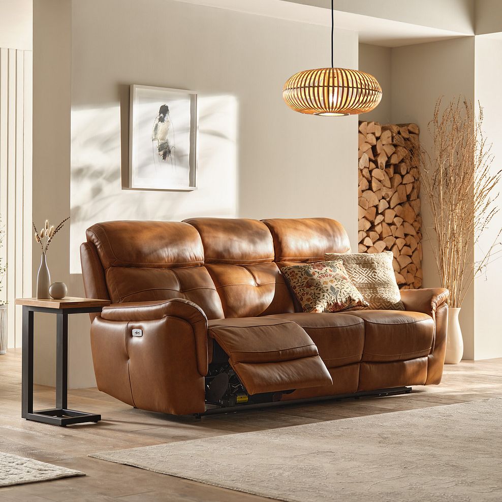 Iver 3 Seater Electric Recliner Sofa in Virgo Cognac Leather 1