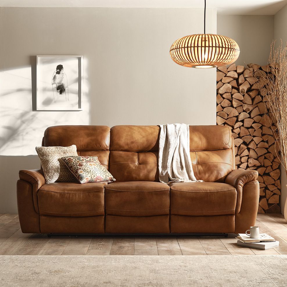 Iver 3 Seater Electric Recliner Sofa in Virgo Cognac Leather 4