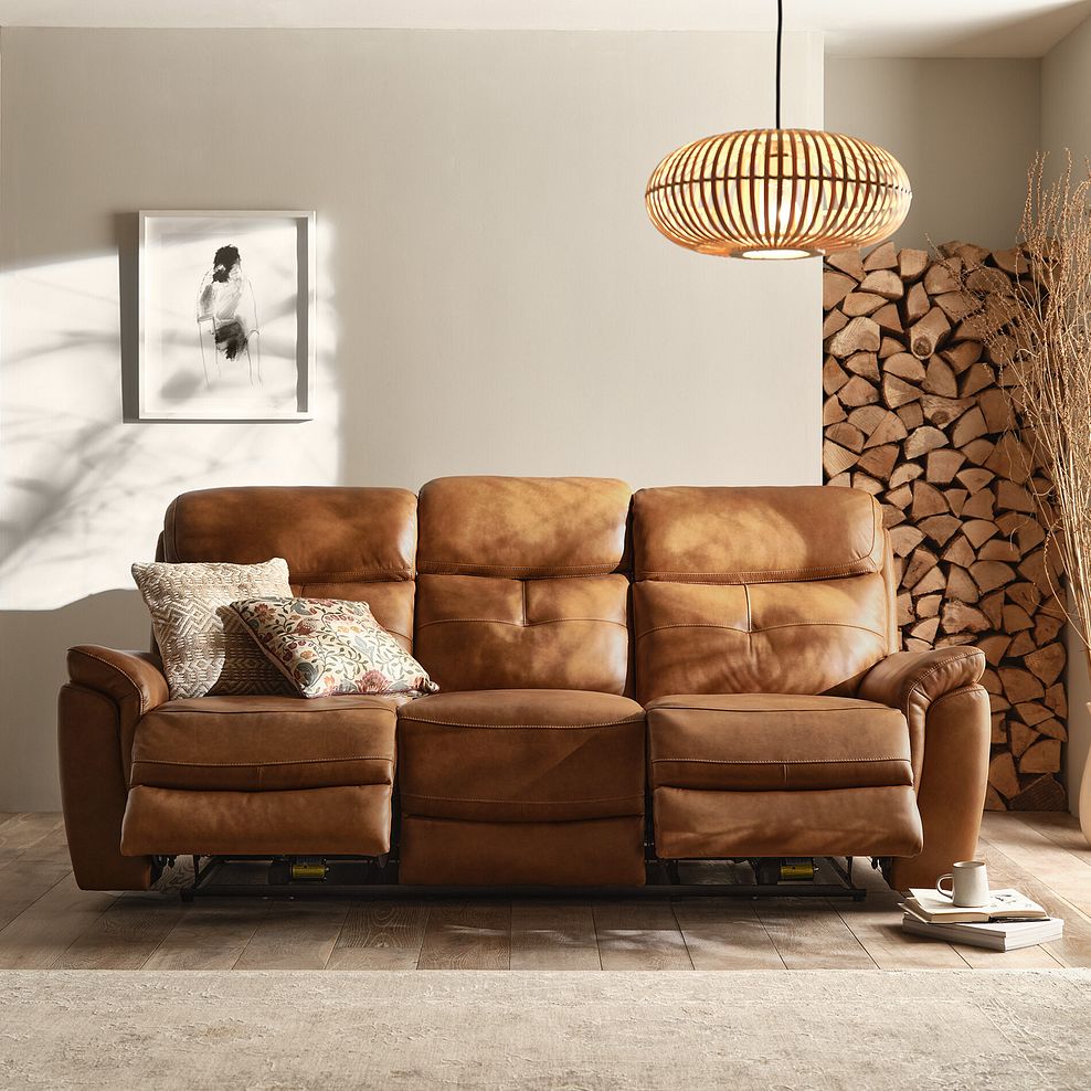 Iver 3 Seater Electric Recliner Sofa in Virgo Cognac Leather 3