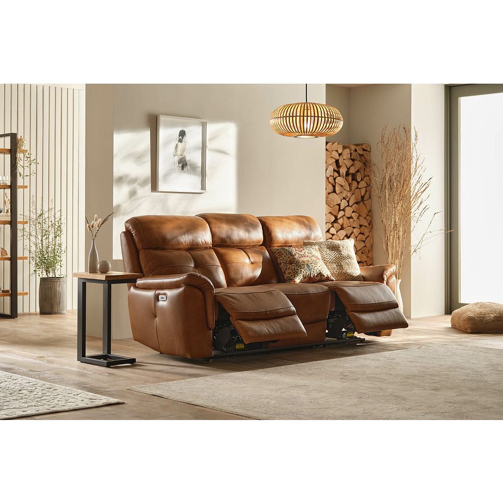 Iver 3 Seater Electric Recliner Sofa with Power Headrest in Virgo Cognac Leather 1