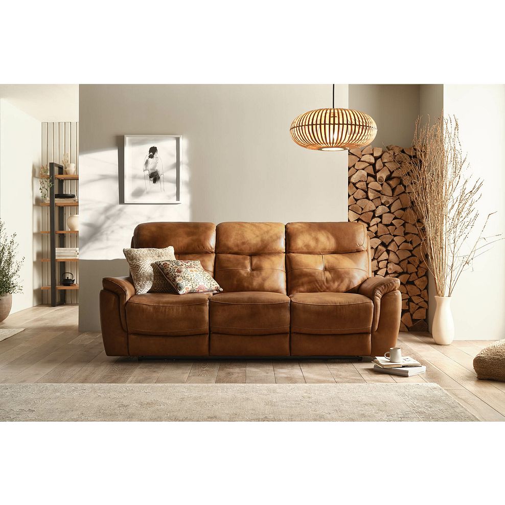 Iver 3 Seater Electric Recliner Sofa with Power Headrest in Virgo Cognac Leather 3
