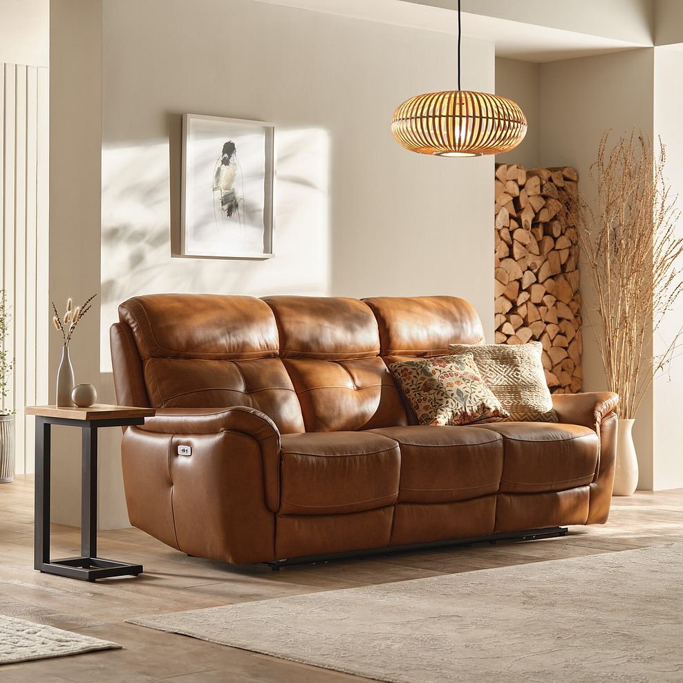 Iver 3 Seater Electric Recliner Sofa with Power Headrest in Virgo Cognac Leather 3