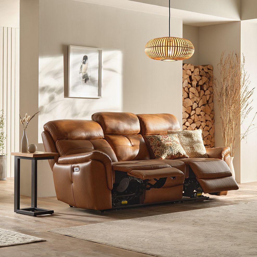 Iver 3 Seater Electric Recliner Sofa with Power Headrest in Virgo Cognac Leather 1