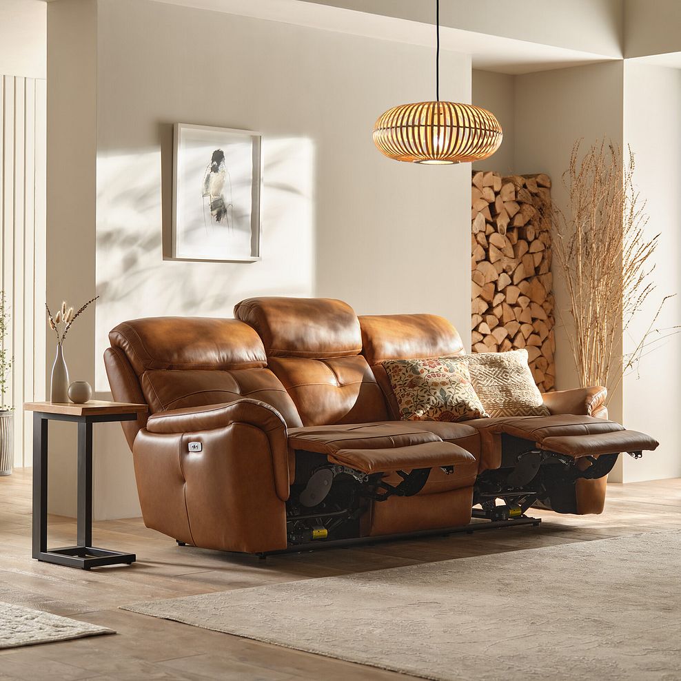Iver 3 Seater Electric Recliner Sofa with Power Headrest in Virgo Cognac Leather 2