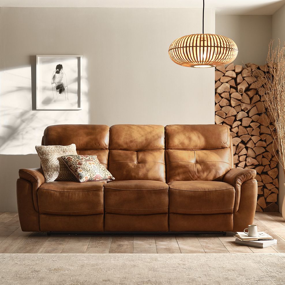 Iver 3 Seater Electric Recliner Sofa with Power Headrest in Virgo Cognac Leather 5