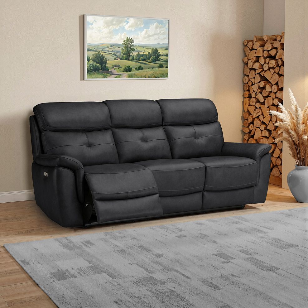 Iver 3 Seater Electric Recliner Sofa with Power Headrests in Amara Black Leather 1