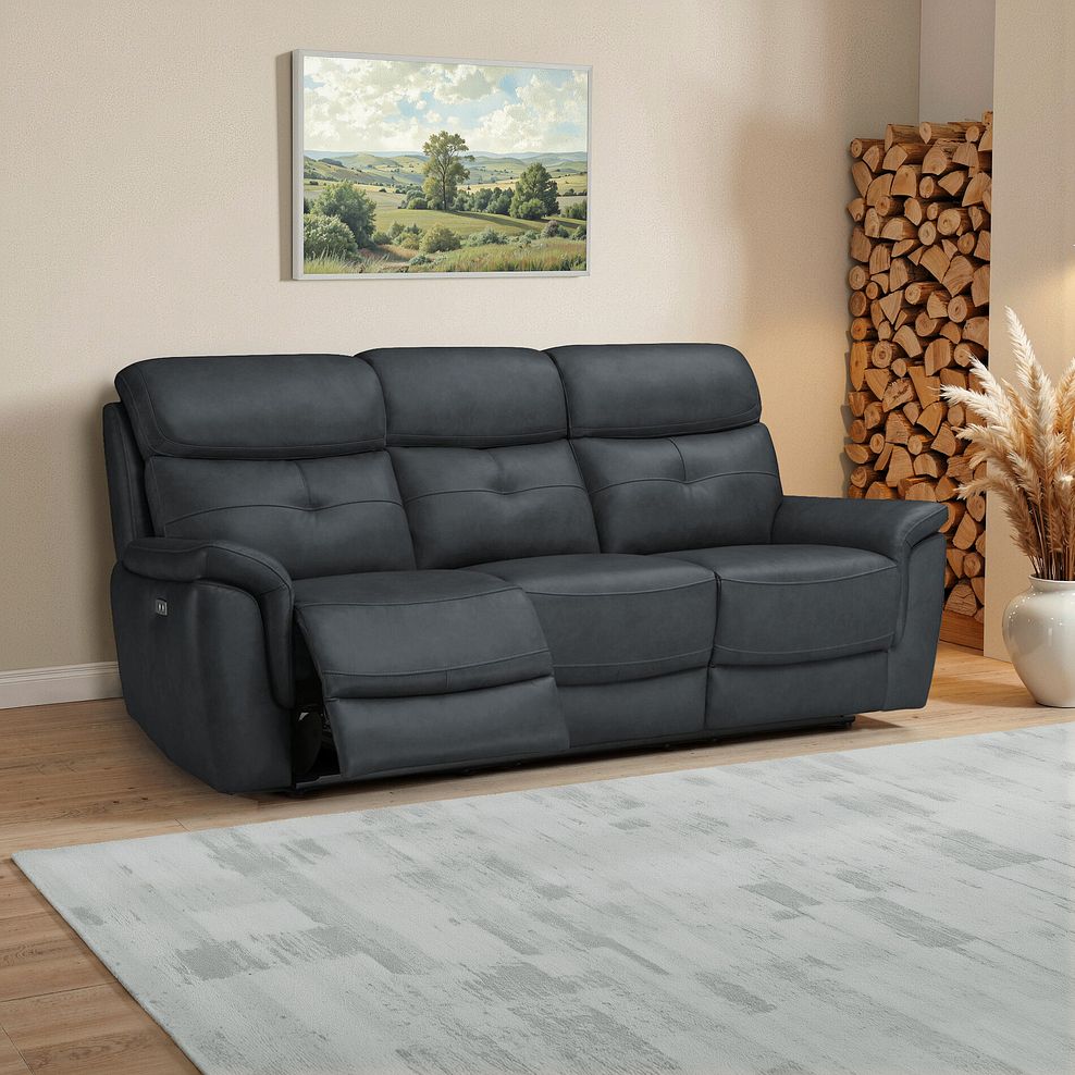 Iver 3 Seater Electric Recliner Sofa with Power Headrests in Amara Dark Grey Leather 1
