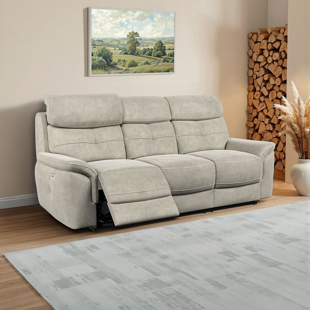 Iver 3 Seater Electric Recliner Sofa with Power Headrests in Miller Taupe Fabric 1