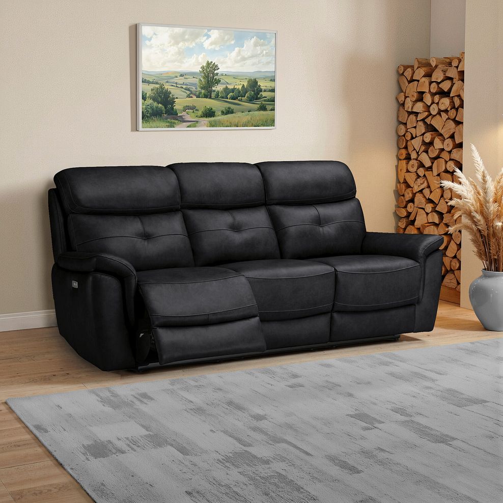Iver 3 Seater Electric Recliner Sofa with Power Headrests in Odyssey Black Leather 1