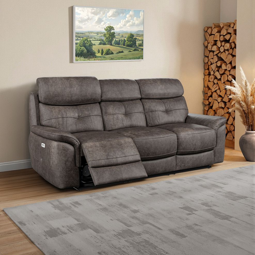 Iver 3 Seater Electric Recliner Sofa with Power Headrests in Pilgrim Pewter Fabric 1
