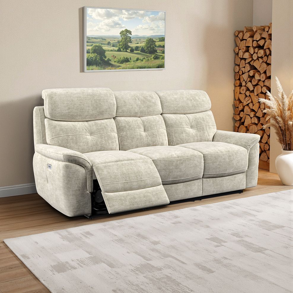 Iver 3 Seater Electric Recliner Sofa with Power Headrests in Plush Beige Fabric 1