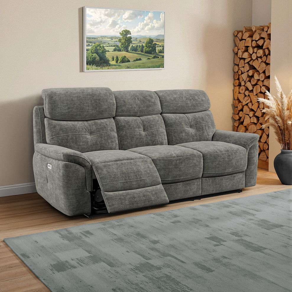 Iver 3 Seater Electric Recliner Sofa with Power Headrests in Plush Charcoal Fabric 1