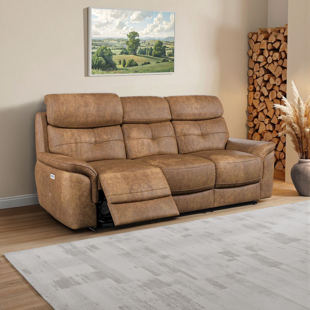 Iver 3 Seater Electric Recliner Sofa with Power Headrests in Ranch Brown Fabric 1