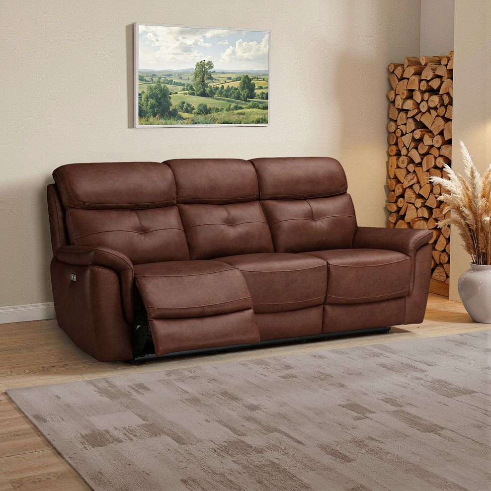 Iver 3 Seater Electric Recliner Sofa with Power Headrests in Virgo Chestnut Leather 1