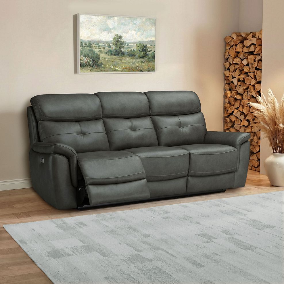 Iver 3 Seater Electric Recliner Sofa with Power Headrests in Virgo Lead Leather 1