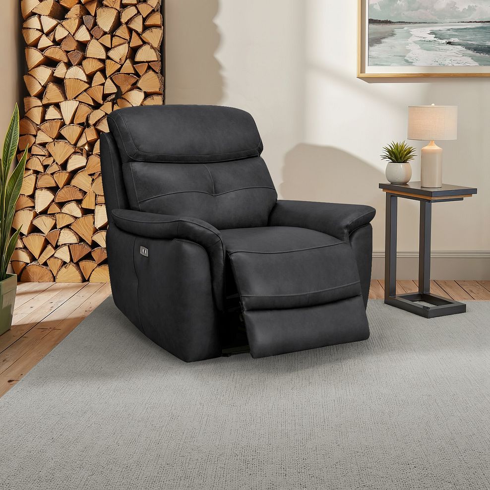 Iver Electric Recliner Armchair in Amara Black Leather 1
