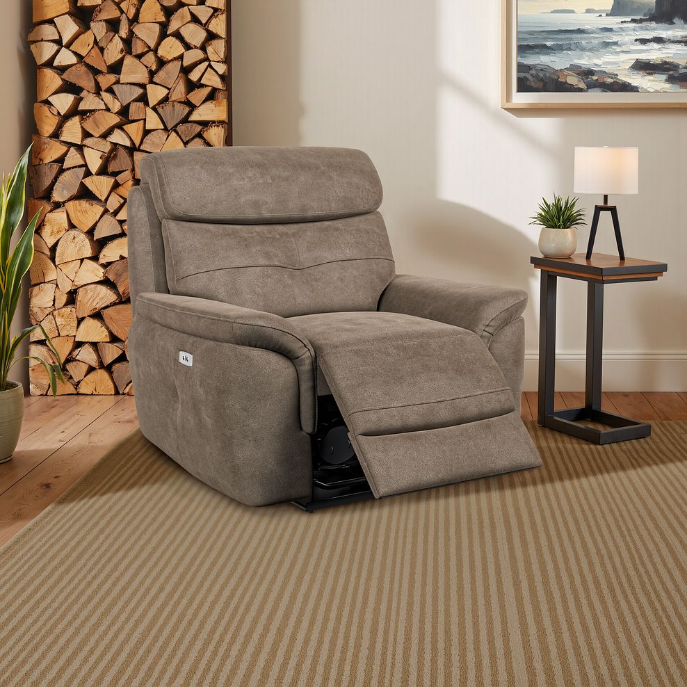 Iver Electric Recliner Armchair in Miller Earth Brown Fabric 1