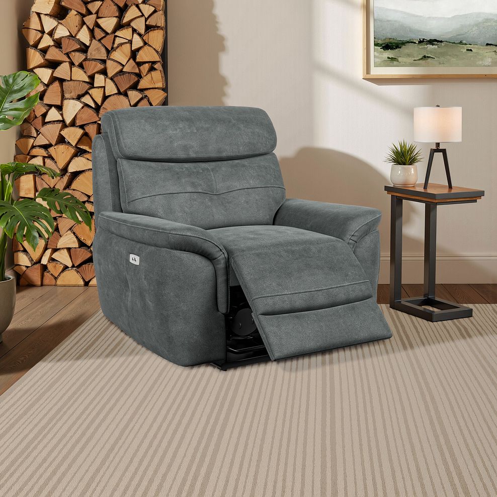 Iver Electric Recliner Armchair in Miller Grey Fabric 1