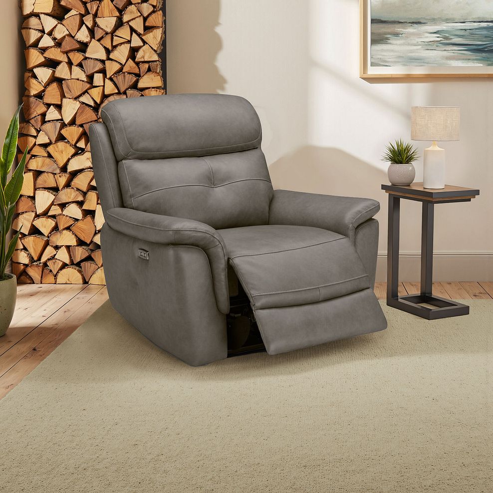 Iver Electric Recliner Armchair in Odyssey Dark Grey Leather 1