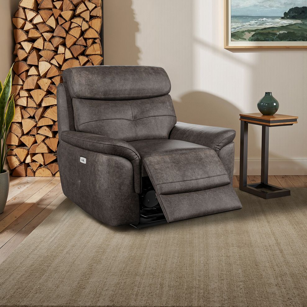 Iver Electric Recliner Armchair in Pilgrim Pewter Fabric 1