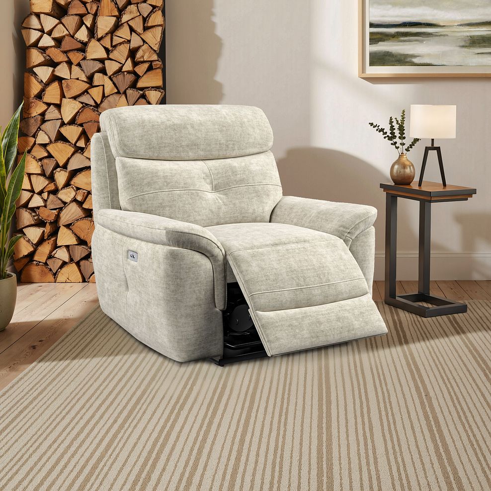 Iver Electric Recliner Armchair in Plush Beige Fabric 1