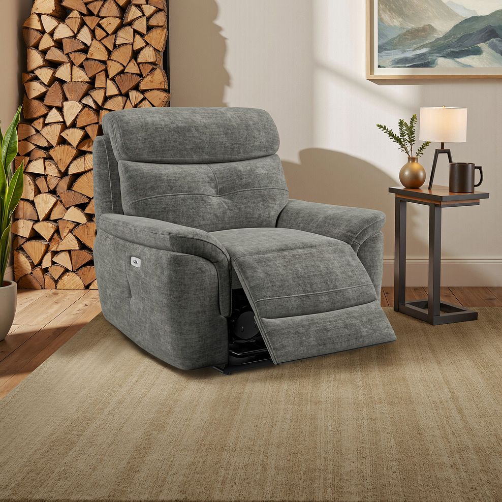 Iver Electric Recliner Armchair in Plush Charcoal Fabric 1