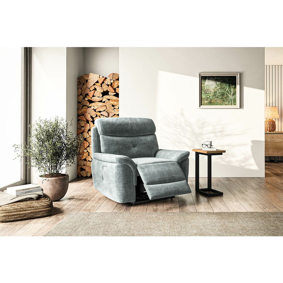Iver Electric Recliner Armchair in Plush Silver Fabric 2