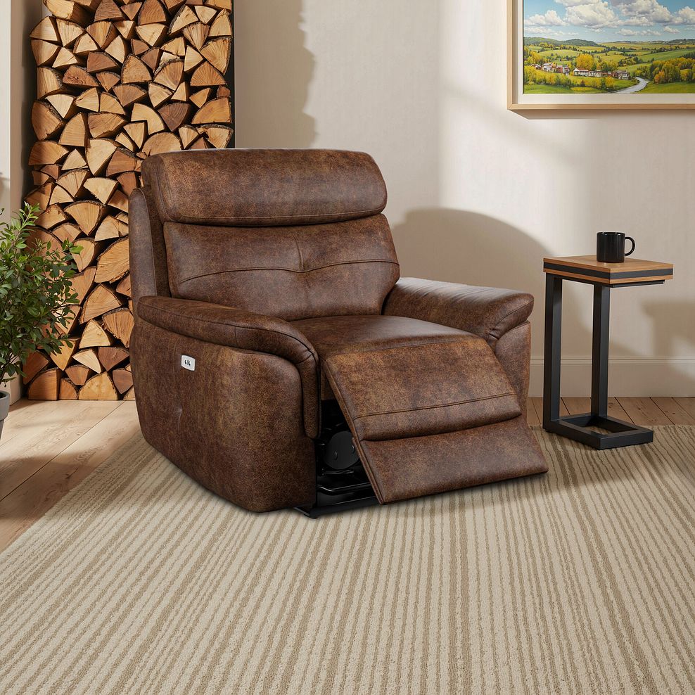 Iver Electric Recliner Armchair in Ranch Dark Brown Fabric 1