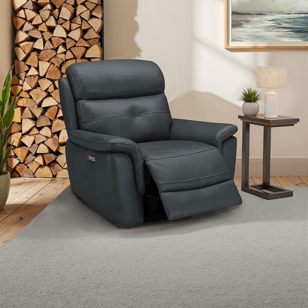 Iver Electric Recliner Armchair with Power Headrest in Amara Dark Grey Leather 1