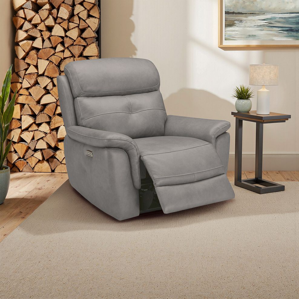Iver Electric Recliner Armchair with Power Headrest in Amara Light Grey Leather 1