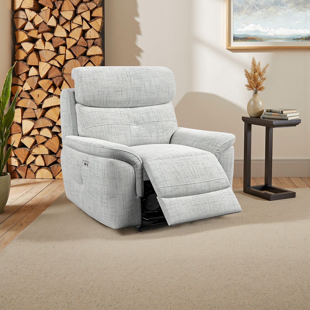 Iver Electric Recliner Armchair with Power Headrest in Keswick Dove Grey Fabric 1