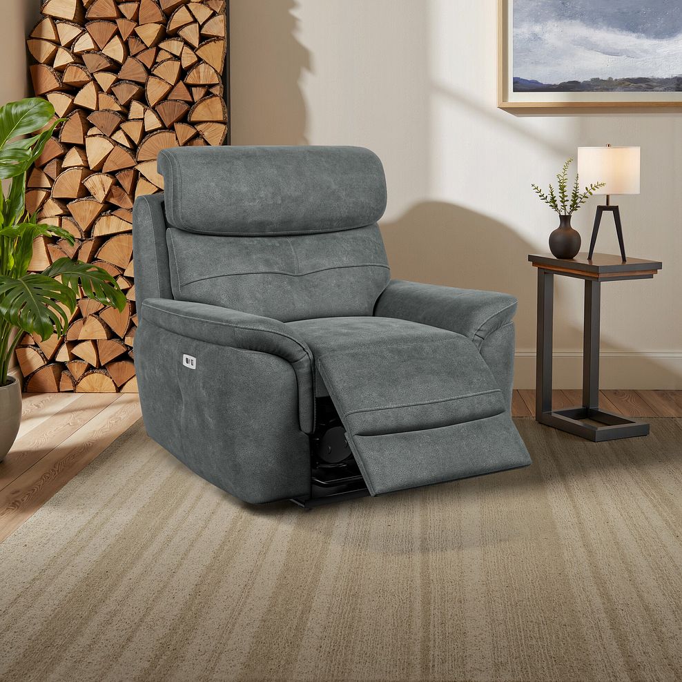 Iver Electric Recliner Armchair with Power Headrest in Miller Grey Fabric 1