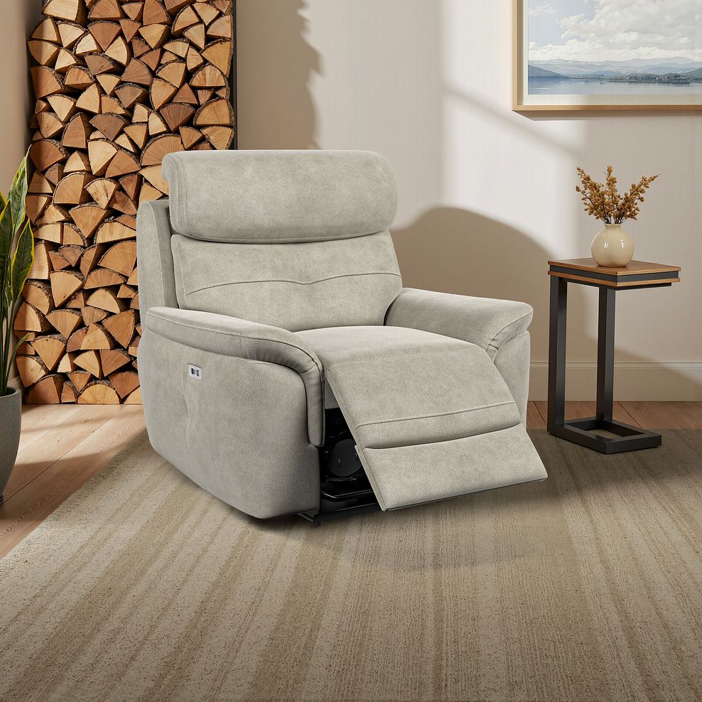 Iver Electric Recliner Armchair with Power Headrest in Miller Taupe Fabric 1