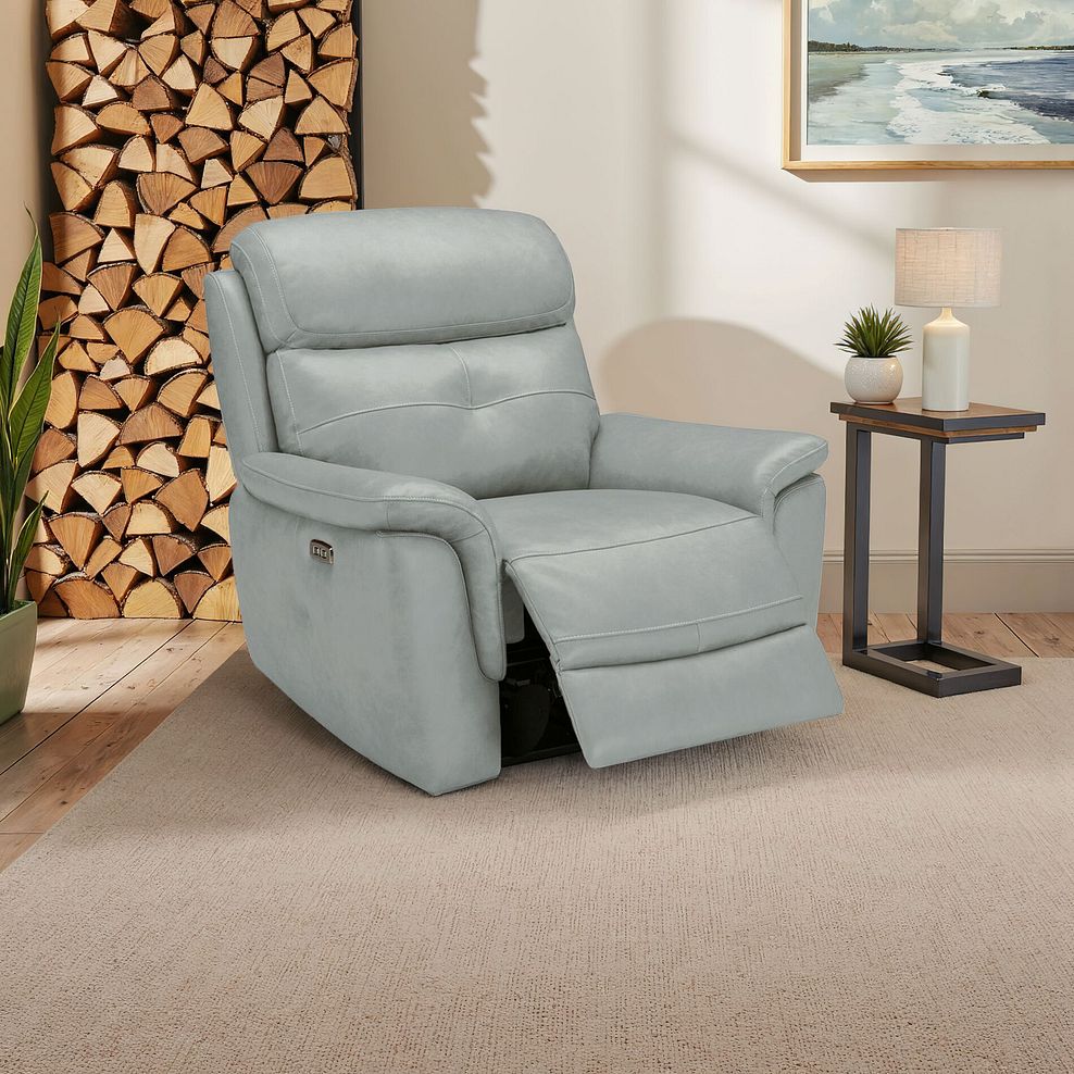 Iver Electric Recliner Armchair with Power Headrest in Odyssey Light Grey Leather 1