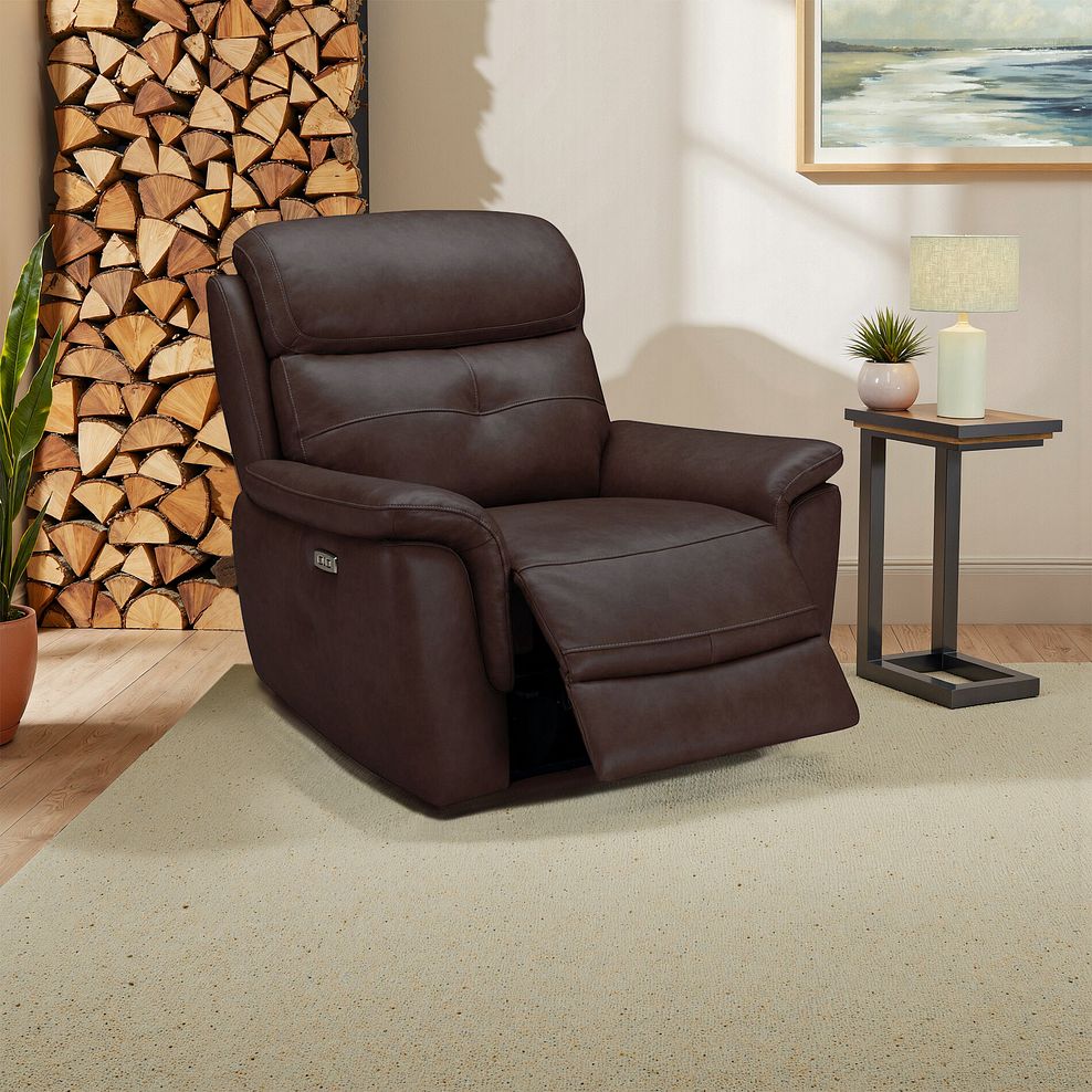 Iver Electric Recliner Armchair with Power Headrest in Odyssey Two Tone Brown Leather 1