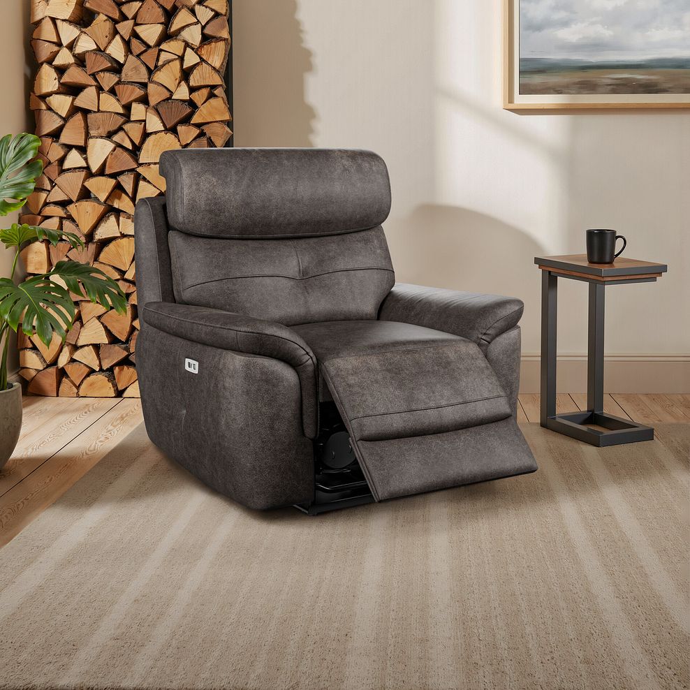 Iver Electric Recliner Armchair with Power Headrest in Pilgrim Pewter Fabric 1