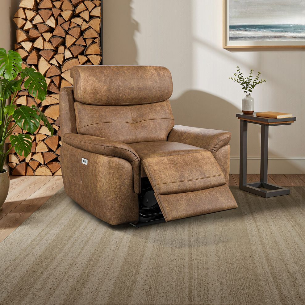 Iver Electric Recliner Armchair with Power Headrest in Ranch Brown Fabric 1