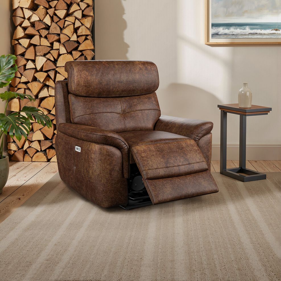 Iver Electric Recliner Armchair with Power Headrest in Ranch Dark Brown Fabric 1