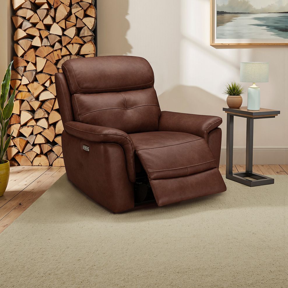 Iver Electric Recliner Armchair with Power Headrest in Virgo Chestnut Leather 1