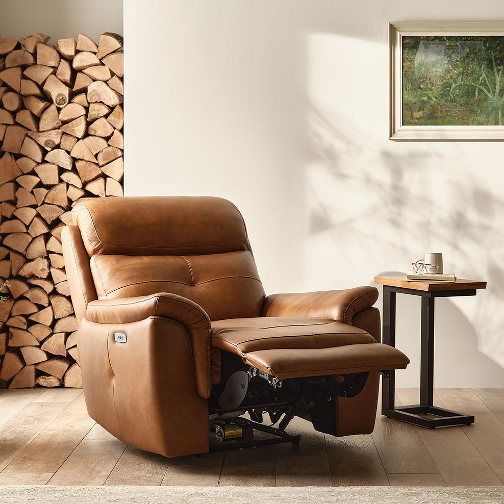 Iver Electric Recliner Armchair with Power Headrest in Virgo Cognac Leather 2