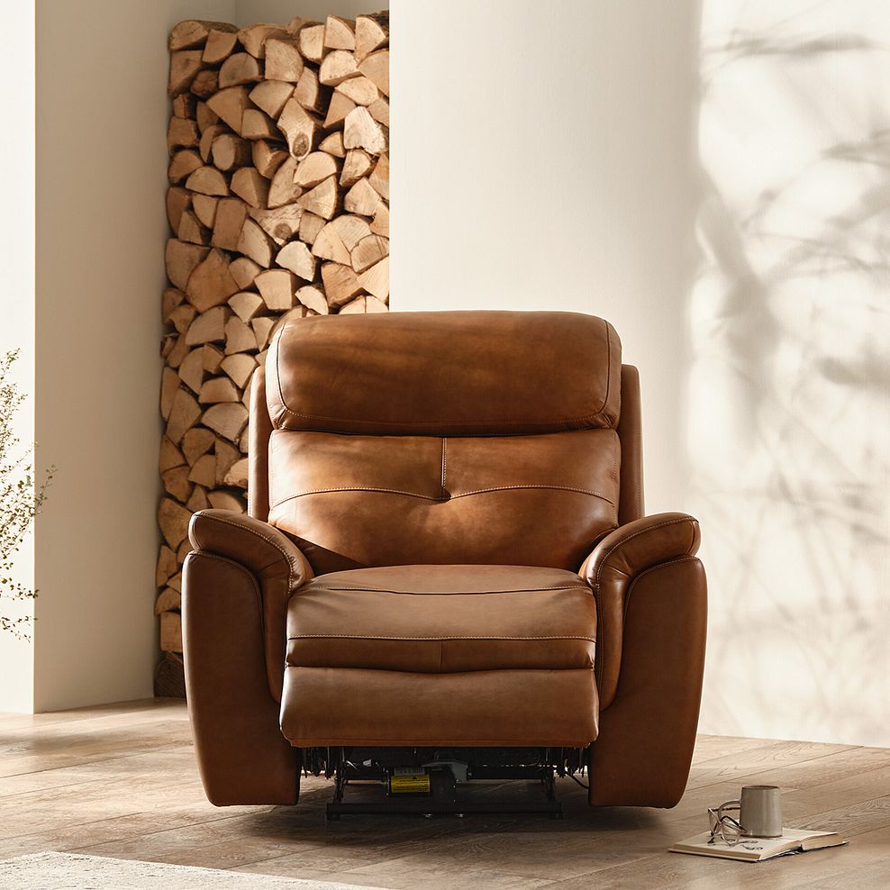 Iver Electric Recliner Armchair with Power Headrest in Virgo Cognac Leather 4