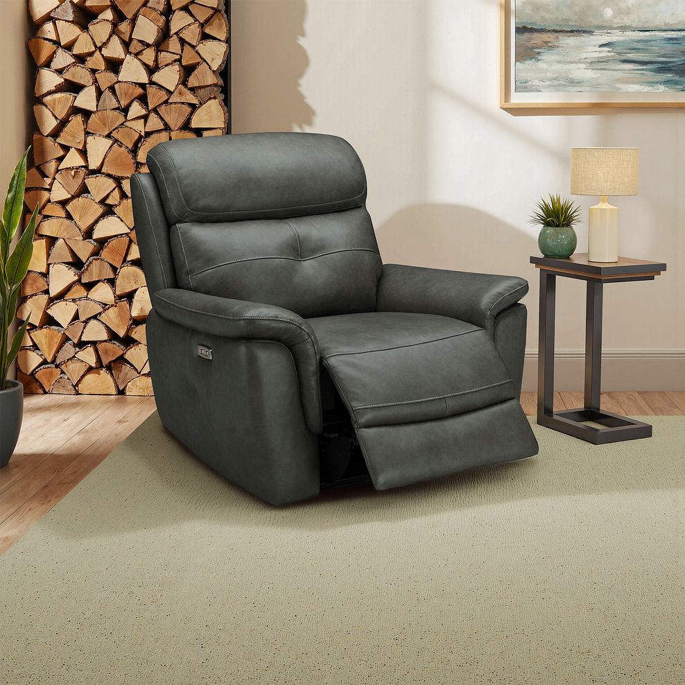 Iver Electric Recliner Armchair with Power Headrest in Virgo Lead Leather 1